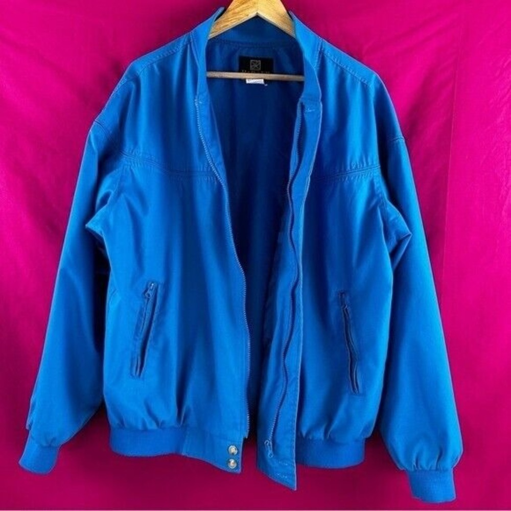 Vintage 80s/90s Men's XL Blue Bomber Jacket‎ Classic Grandpa Streetwear Haband
